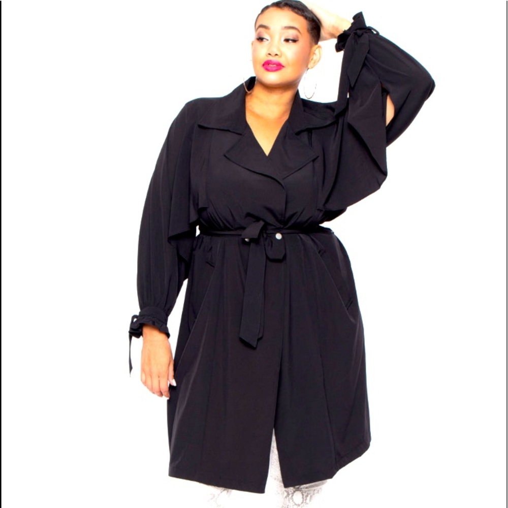S • Plus size black trench coat
